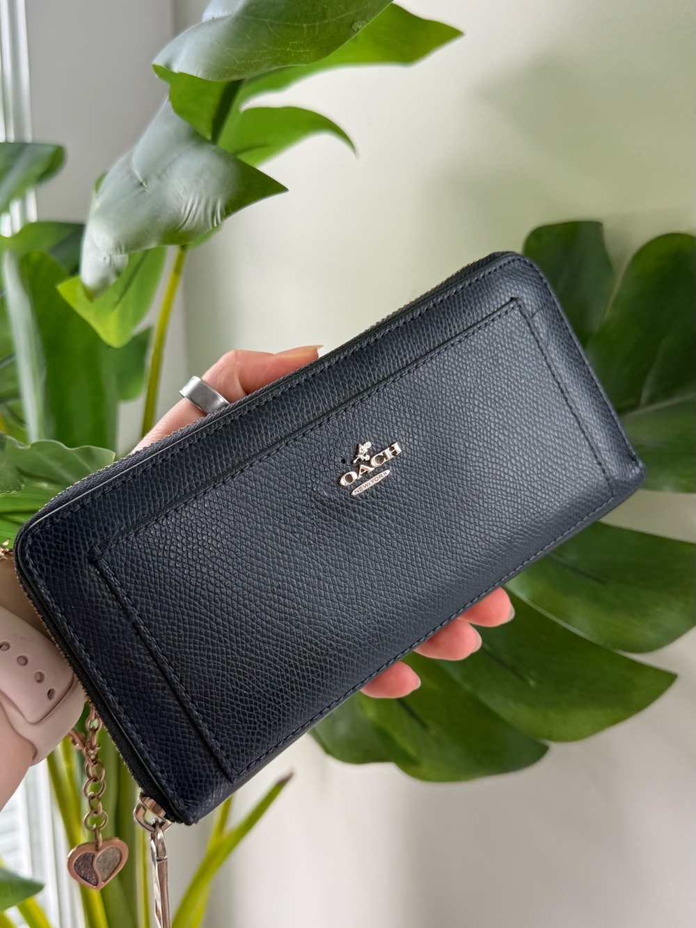 Coach Black Pebbled Leather Zip Card & Key Holder Wristlet